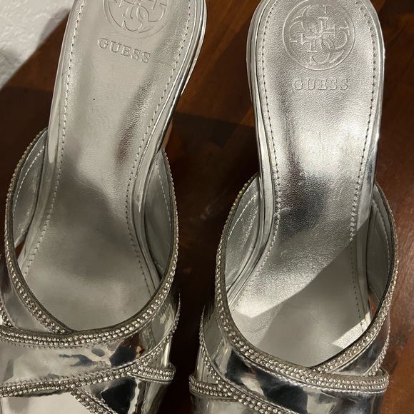 Guess Eleonara Wedge Heel Slip On Sandals Silver Rhinestones-8.5 - Picture 3 of 4